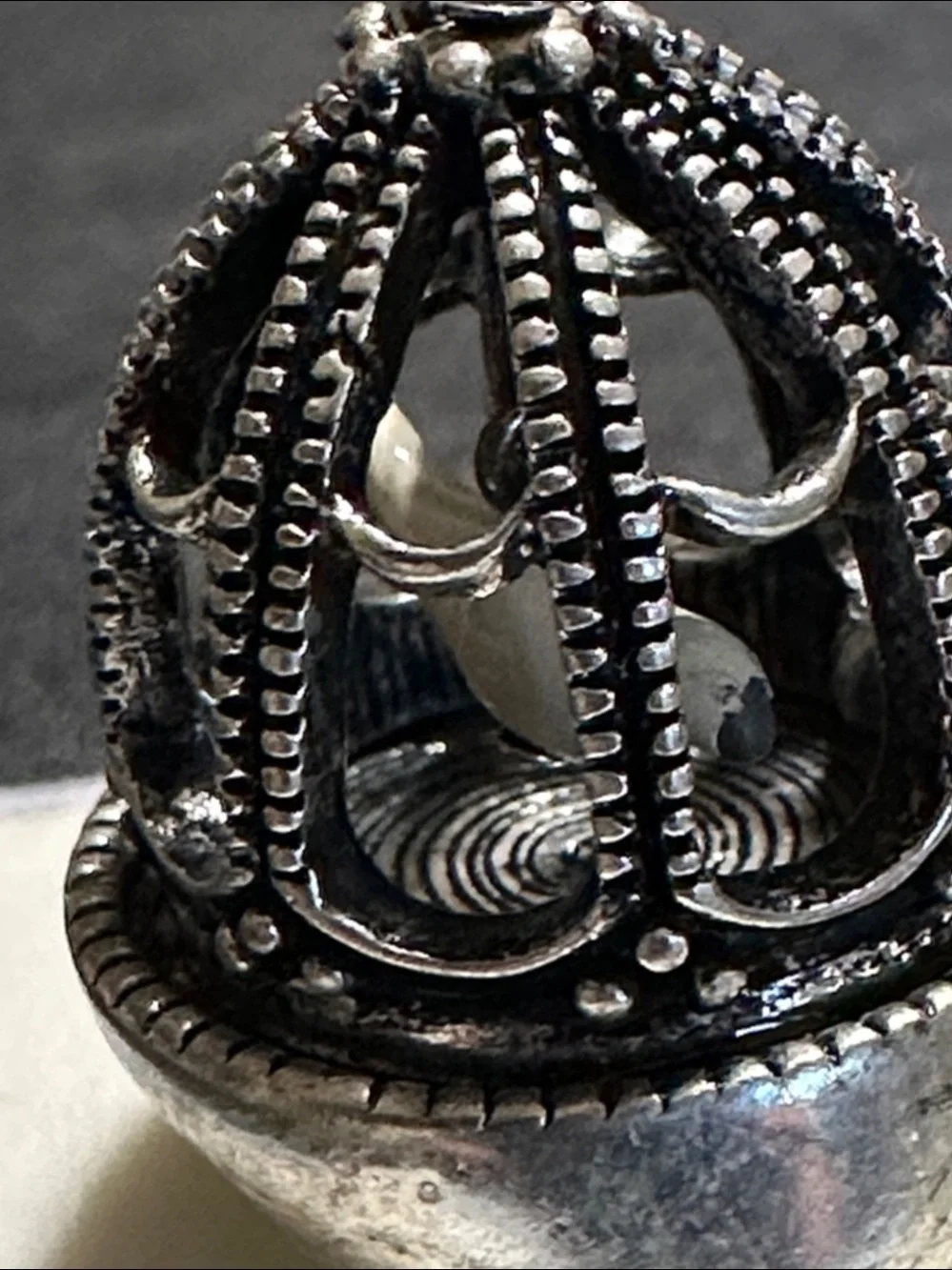 Bird In A Cage Silver-Tone Statement Ring
